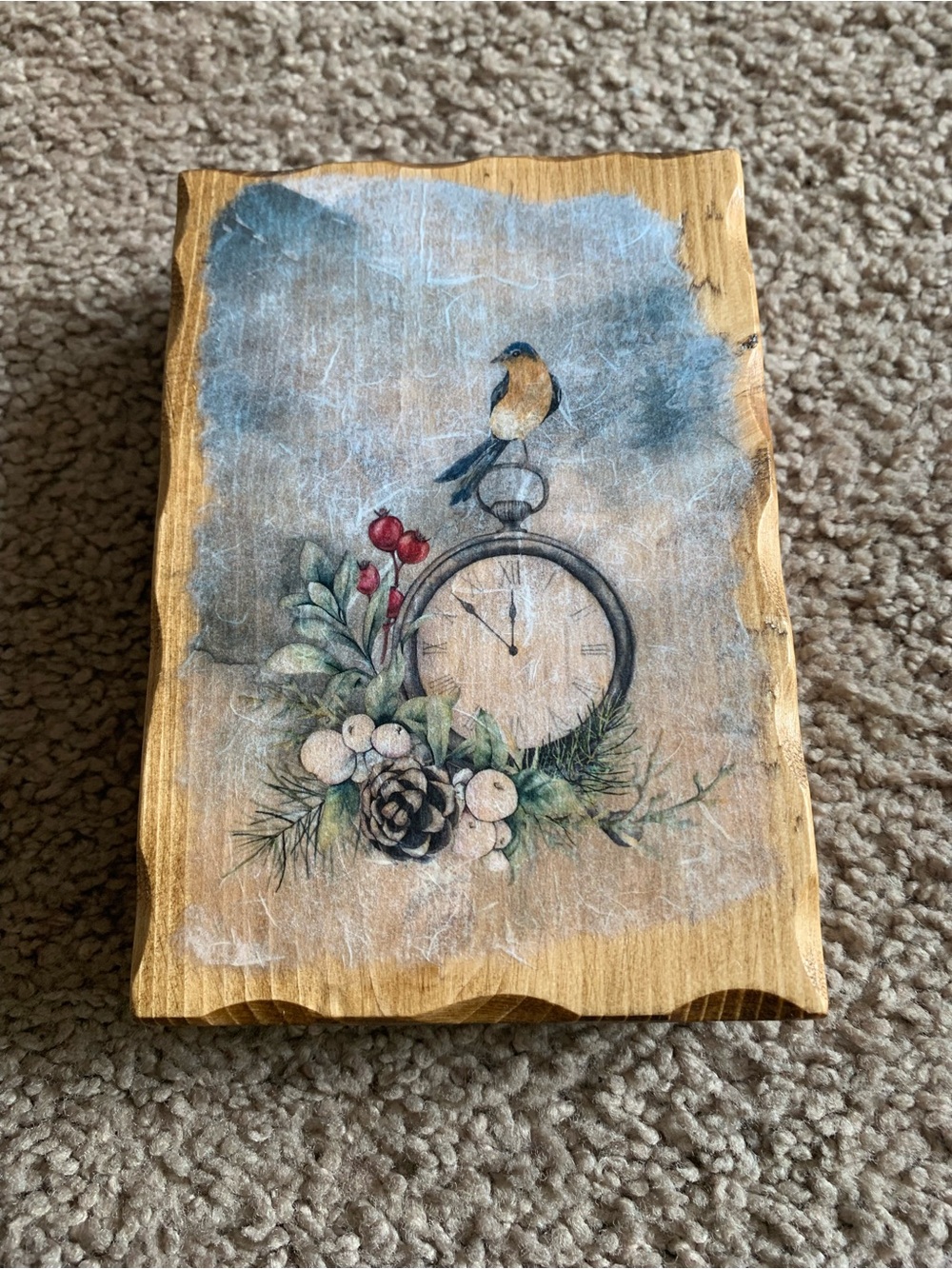 Rustic Blue and Tan Bird Pocket Watch Wall Plaque